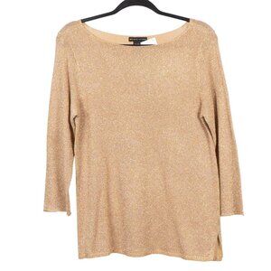 New York & Company Gold Metallic Knit Sweater S Womens NEW Stretch Holiday Party